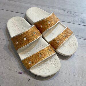 CROCS WOMEN’S SIZE 11 CLASSIC ORANGE SORBET GLITTER SANDAL RELAXED FIT‎